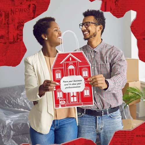 Colarr 50 Pcs House Shaped Gift Bag Real Estate Agent Supplies, Red - Image 3