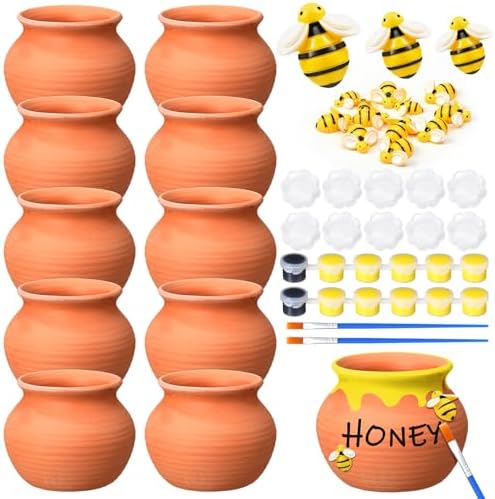 10 Set Terracotta Clay Honey Pots Kit Bulk DIY Honey Pot Jar Decor, Classic by Blushtier