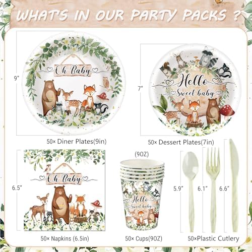 350 Pieces Woodland Baby Shower Decorations Set Serves 50 Guests - Image 2