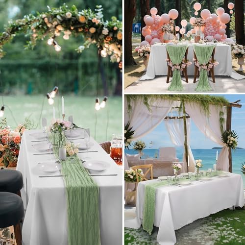 15 Pack Sage Green Cheesecloth Table Runner 9FT Rustic Sheer Table Runners 17x108 Inch Gauze Boho Runner for Wedding Bridal Baby Shower Birthday Party Table Decorations - Image 7