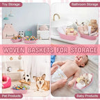 Pink 12 Set Small Woven Gift Basket with Gift Bags Ribbons Empty Gifts Baskets Woven Rope Storage Basket with Handles for Birthday Baby Shower Nursery Toy Organizer 9.1"x 5.1" x 2.8" - Image 6