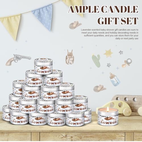 MTLEE Cowboy 24 Pcs Baby Shower Party Favors Candles Lavender Scented Baby Shower Favors for Guests Rustic Tealights Candles Gender Reveal Return Gifts(White, 1.2 oz) - Image 5