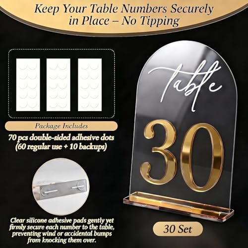 Crystal Clear Acrylic Wedding Table Numbers 1-30 Set, Self-Standing Modern Arched Signs for Reception Seating, Anniversary & Bridal Shower, Elegant Wedding Decor (5x7 Inches) - Image 6
