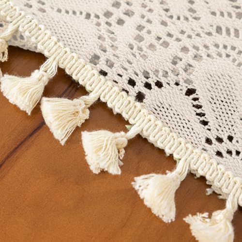 Boho Crochet Cotton Lace Tablecloth Rectangle 60 x 60 Inch Beige - Image 4