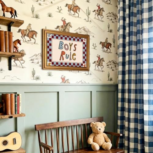 Boys Rule Wall Art Funny Kids Quote Wall Decor Picture Vintage Checkerboard Sign Poster Canvas Painting Print for Boys Bedroom Playroom Nursery 24x16 inch Gold Framed - Image 5