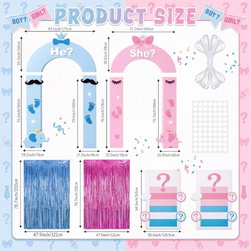 Haull Gender Reveal Party Decorations Set He or She Porch Banners Pink and Blue Foil Fringe Curtains Boy or Girl Rug Photo Backdrop for Baby Shower Party Door Entryway Decor - Image 3