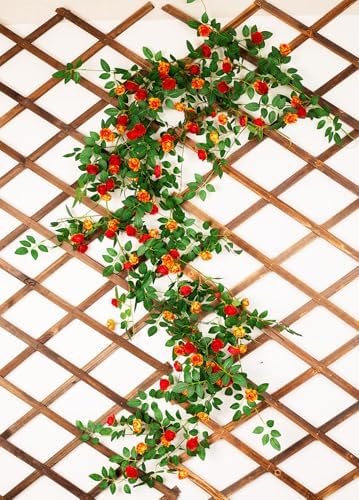 2PCS x 6FT Rose Garland Artificial Flower Vine for Home Decor, Orange - Image 2