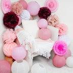 PapaKit Premium Large Party Decoration Set - Paper Lantern, Paper Fan, Tissue Pom Pom, Honeycomb (Dusty Rose Pink, 24 Piece Set) Birthday Party Baby Shower Wedding Event Décor - Image 4
