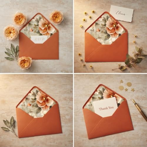 50PCS A7 Burnt Orange Envelopes, 5.3×7.6'' Floral Liner Envelopes - Image 6