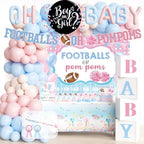 Football or Pom Poms Gender Reveal Decorations, 152 PCs Boy or Girl Party Decoration Kit Supplies with Balloons, Banner, Sash, Badge Backdrop, Topper, Poster, Balloon Boxes, Tablecloth, Marker by Fiesec