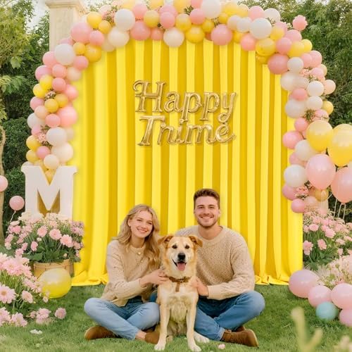 Yellow Backdrop Curtains 30ftx10ft Birthday Polyester Photo Drapes - Image 5