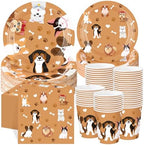 Ziliny 250 Pcs Dog Party Decorations Pet Paw Print Paper Plates Napkins and Cups Brown Puppy Theme Tableware for Doggy Birthday Baby Shower Party Serve 50 Guests by Ziliny
