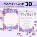 Amanda Creation Custom Baby Shower Invites Watercolor Hydrangea Baby Shower Invitation for Twins 20 5x7 Personalized Invites With Envelopes - Image 4
