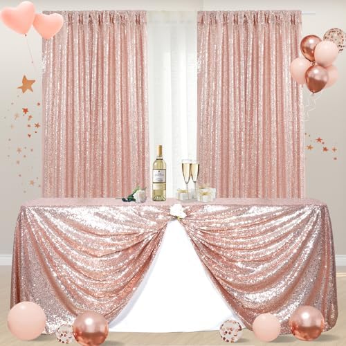 Poise3EHome Rose Gold Sequin Backdrop Curtains,4 Panels 2FTx8FT Glitter Background for Party Birthday Party Baby Shower Wedding Christmas Thanksgiving Halloween Holiday Festival Decor - Image 6