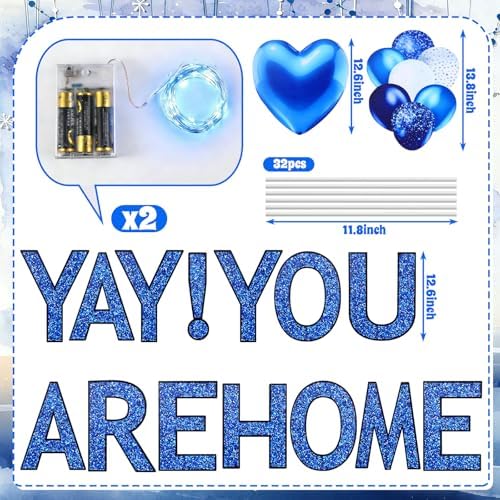 Novabright 16 Pcs Welcome Yard Sign LED Yay You Are Home Outdoor Home Decoration with Stake Welcoming Garden for Baby Shower Homecoming Return Housewarming Travel Family Reunion Military(Blue) - Image 2