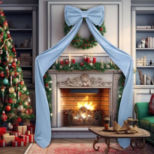 Wavwavw Christmas Giant Velvet Bow Decor Dusty Blue Big Bow, 75 x 18 Inches - Image 3