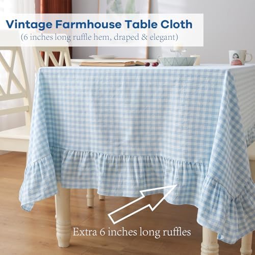 Light Blue White Gingham Tablecloth Rectangular 84"x60" - Image 3