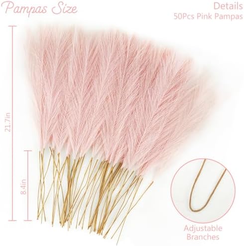obbsie 150PCS Pink Faux Pampas Grass Decor, 21.6" Fluffy Vase Filler - Image 3
