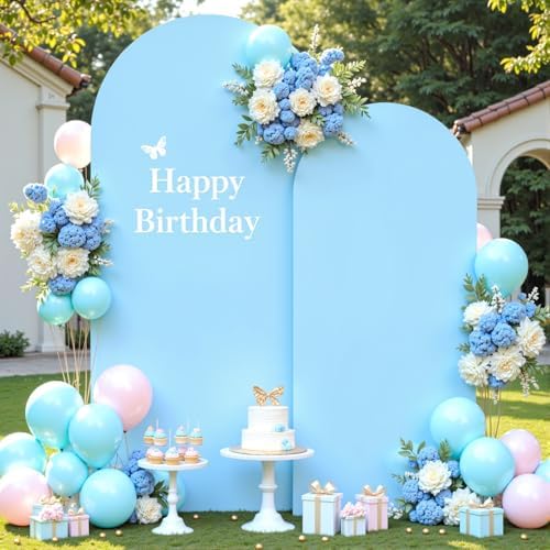 Baby Blue Arch Covers 2 Set 7.2 and 6ft Light Blue Arch Backdrop Cover Spandex Wedding Arch Stand Covers for Birthday Party Baby Shower Boy Wedding Banquet Photo Metal Balloon Arches Backdrop by Suppromo