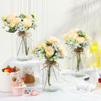 Zeyune 6 Sets Mason Jar Table Centerpiece with Artificial Peony Baby's Breath Flower Centerpieces Faux Flowers with Rope for Wedding Reception Engagement Bridal Shower Rustic Table Decor(Champagne) - Image 3