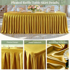 2 Packs Gold Satin Tablecloths Rectangle 4FT,Glitter Spandex Fitted Stretch Table Covers Wrinkle-Resistant Floor Length Shimmer Pleated Table Skirt for Wedding Parties Baby Shower Banquets - Image 2
