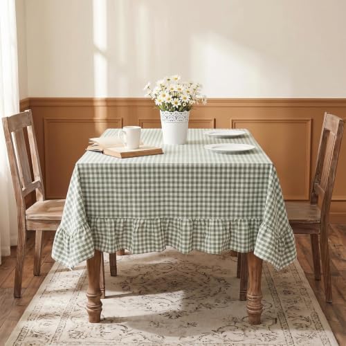 Eternal Beauty Gingham Ruffled Tablecloth Sage Green 60x84 Christmas - Image 3