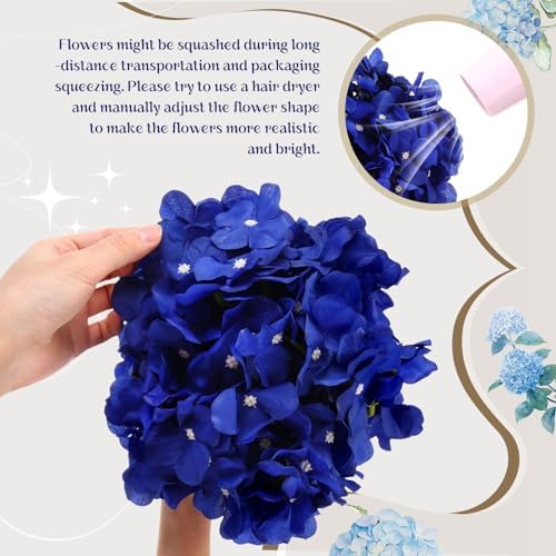 Leinuosen 6 Set Artificial Hydrangea Flowers and Plastic Vases Set Centerpieces Table Decorations Silk Fake Hydrangea Full Flowers Heads with Stems Bulk for Wedding Home Baby Shower (Royal Blue) - Image 6