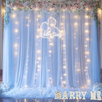Blue Tulle Backdrop Curtains with Lights String for Parites Baby Shower 20×8ft Blue Sheer Backdrop Curtains Drapes for Bridal Shower Birthday Party Photo Shoot Background Decorations(4 Panels 5×8ft) - Image 4