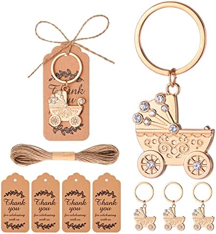 24 PCS Baby Carriage Keychain Party Favors Baby Carriage Key Ring for Party Decorations Baby Shower Key Chain Thank You Gifts for Guest Wedding Party Favor Souvenirs with Tags and Silk Bags, Twine by WxzumgPARTYFAVORS
