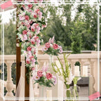 Zeyune 8 Pcs 13.4 Inch Artificial Flowers Bouquet,Rose,Bean Paste Pink - Image 5