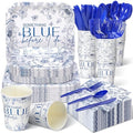 350 Pcs Something Blue Before I Do Paper Plates and Napkins Set by Suttmin