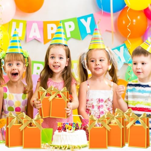 AmazingSpark 50 Pcs Orange Gold Mini Gift Bags Bulk 6.3 x 3.9 x 2.8 Inch Party Favors Elegant Small Gift Bags with Handles and Ribbon Bows for Wedding Birthday Bridal Baby Shower Party Favors - Image 4