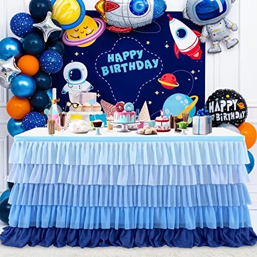 Blue Tablecloth Tutu Table Skirt for Frozen Under the Sea Party Decorations Gender Reveal Birthday Elephant Baby Shower 9ft - Image 2