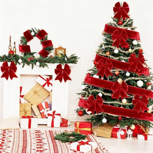 Meseey 4 Inch Wide Red Velvet Wired Ribbon, 10 Yards Solid Velvet Ribbon with Wire Edge for Christmas Tree, Wreaths, Gift Wrapping, Bows, Crafts - Image 5