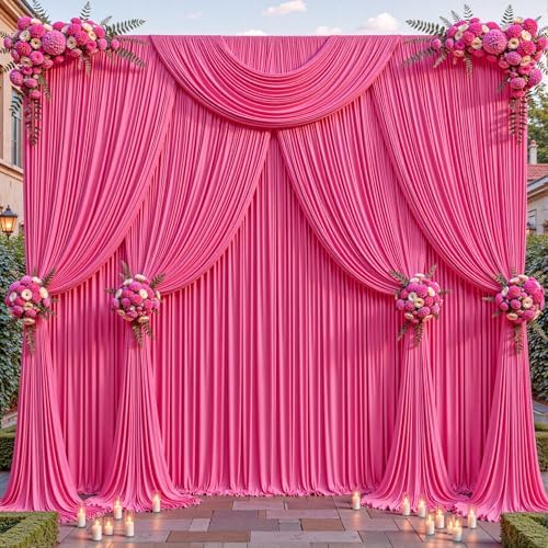 40ftx10ft Wrinkle Free Hot Pink Backdrop Curtain - 10 Feet Photography Backdrop Drapes, Silky Polyester Back Drop Cloth for Wedding Baby Shower Balloon Arch Background by Unknown