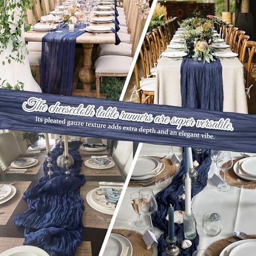 12 Pack Navy Blue Cheesecloth Table Runners 21x120 Inch Boho Gauze Table Runner 10FT Long Rustic Sheer Navy Table Runner for Baby Shower,Wedding,Party,Birthday,Home Table Decor - Image 6
