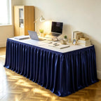 14ft Length Navy Blue Satin Table Skirt Rectangle Tables Wrinkle Resistant - Image 3