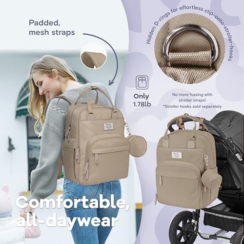 RUVALINO Baby Diaper Bag Backpack with Changing Pad, Waterproof, Clay - Image 5