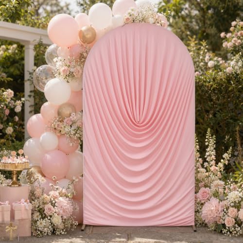 7.2FT Pink Arch Cover - Stretchy Fitted Arch Backdrop Cover for Round Top Chiara Backdrop Stand for Wedding Baby Shower Birthday Party Bridal Shower Decorations - Image 4