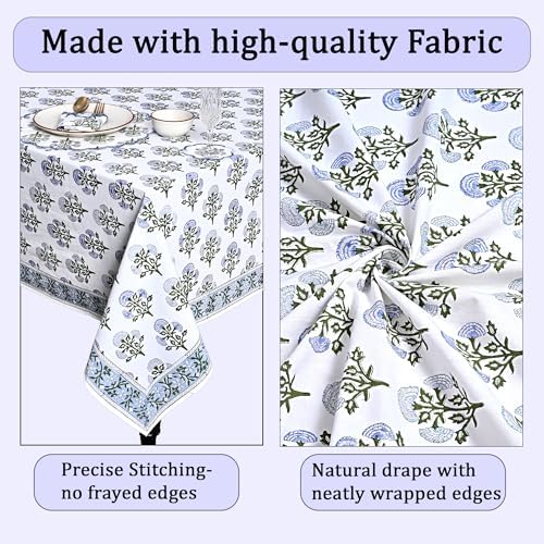 Ridhi Mughal Buta Blue Hand Block Print Cotton Tablecloth 120 x 60 Inch - Image 4