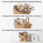 Woven Rattan Stroller Shaped Flower Basket with Handle, Versatile Trolley Decorative Flower Basket, Wicker Baby Carriage, Handwoven for Weddings, Baby Showers, Floral Arrangements - Image 6