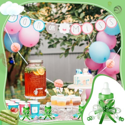 Nuenen 48 Pcs Baby Shower Milk Bottles with Ribbon Plastic Bear Candy Bottles Baby Shower Favors Gender Reveal Wedding Birthday Party Decorations(Green) - Image 5