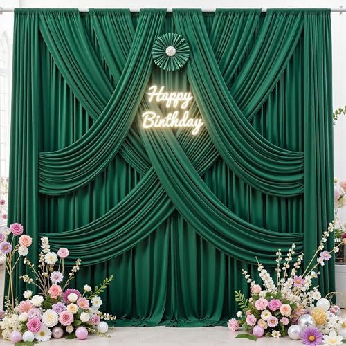 10 ft x 8 ft Wrinkle Free Hunter Green Backdrop Curtain for Parties, Fabric Dark Green Photo Backdrop Drapes 2 Panels 5x10ft for Baby Shower Wedding Birthday Party Photography Curtains - Image 3