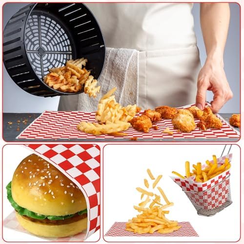 Geosar 200 Pcs Gingham Paper Food Tray with Wax Paper,Red White - Image 5