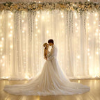 Shillance 20x10ft Ivory Chiffon Backdrop Curtain with Lights String for Wedding Sheer Tulle Curtain Photo Backdrops Drapes for Baby Shower Birthday Party Ceremony Decorations by Shillance