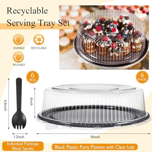 6 Pack Disposable Catering Trays with Lids for Party, 16 Inch, Black - Image 2