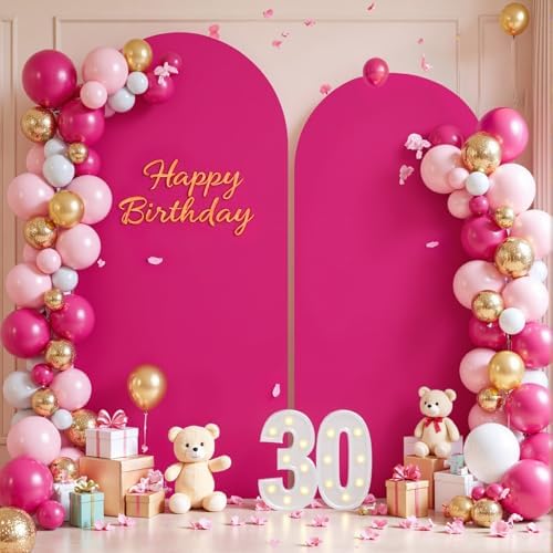 Hot Pink Arch Backdrop Cover 7.2FT 6FT Wedding Arch Covers Spandex Fitted Fabric Backdrop Curtains Double-Layer Wrinkle Free Arch Covers Stretchy Backdrop for Party Baby Shower Birthday Decoration by Tao-GePartyDecorations