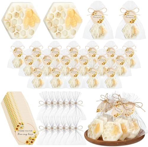 Leelosp 24 Set Honey Oatmeal Soap Honeycomb Bee Themed Baby Shower Favors by Leelosp