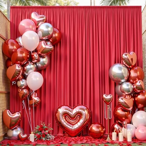 20ft x 10ft Wrinkle Free Red Backdrop Curtain for Parties, 4 Panels 5×10ft Silky Polyester Red Photo Backdrop Drapes Back Drop Cloth for Birthday Theme Party Wedding Photography Background - Image 5