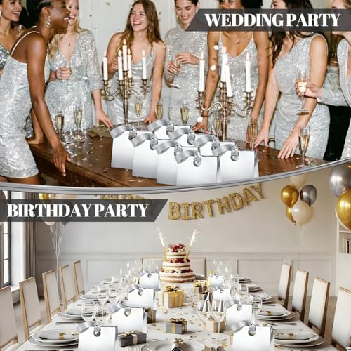 Feifeiya 30 Pcs Small Silver Gift Bags with Ribbon Handles - Image 6